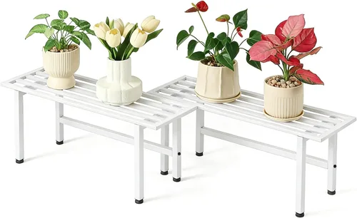 Dipion Paquete de 2 soportes de metal para plantas al aire libre, estantes para plantas de interior, 1 nivel resistentes para múltiples plantas, 26
