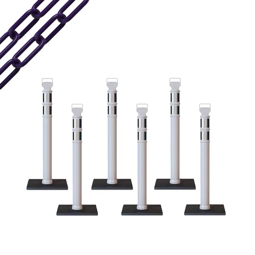 Miniatura 53 de Trafford Industrial - Paquete de 6 postes de delineador de 45 pulgadas, collares reflectantes de 3 pulgadas, base de goma de 10 libras