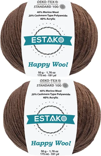 Miniatura 30 de Estako Happy Wool (paquete de 2 madejas) 40% lana merino 20% cachemira tipo poliamida 40% acrílico peso fingering hilo suave para tejer y crochet