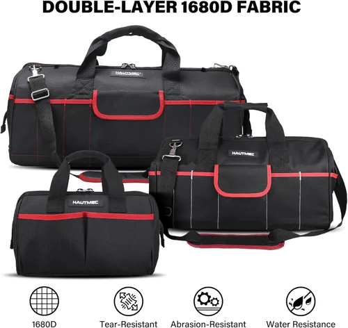 Miniatura 3 de HAUTMEC Juego de 3 Bolsas de Herramientas Grandes, Bolsas de Herramientas de Boca Ancha de Servicio Pesado con Tela 1680D Resistente a Desgarros