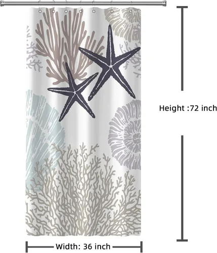 Miniatura 7 de Tritard Cortina de ducha pequeña de 36 x 72 pulgadas, tamaño medio, cortinas de ducha de tela impermeable náutica costera para baño, cortina de baño