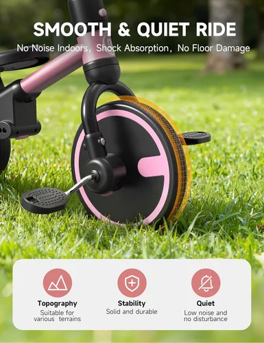 Miniatura 7 de Bicicleta para niños pequeños Besrey 1-3 años, triciclo para niños pequeños con rueda de repuesto, triciclo para niños 5 en 1 con mango de empuje