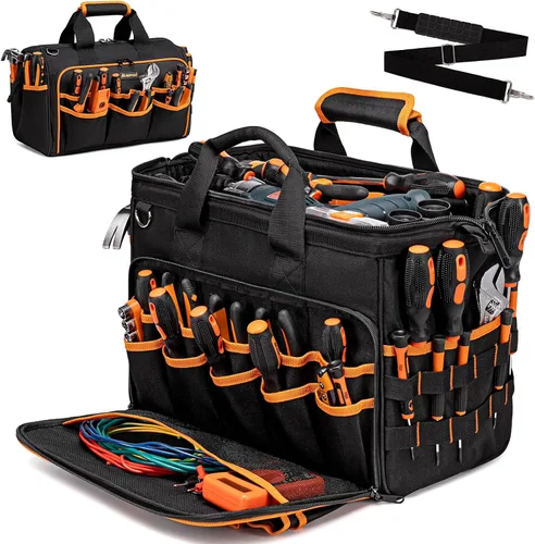 Miniatura 9 de Bolsa de Herramientas Resistente de 17.3 Pulgadas, Bolsas de Herramientas Grandes de 26 Bolsillos para Hombres y Mujeres con Correa de Hombro