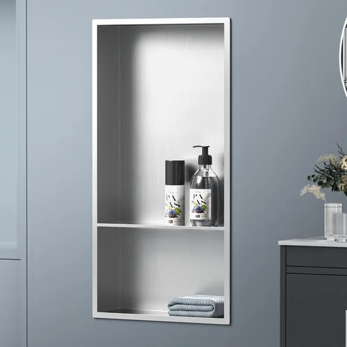 Miniatura 6 de Nicho de ducha de acero inoxidable de 24 x 12 pulgadas, cepillado, no necesita azulejos, nicho de pared con estantes dobles, estante de ducha