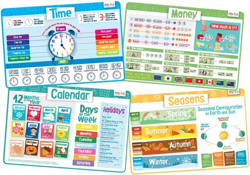 Miniatura 10 de Merka Paquete de 4 manteles individuales educativos para niños y niños pequeños, reutilizable, lavable con agarre seguro en la parte trasera