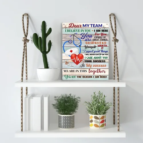 Miniatura 3 de Dear My Team - Arte de regalo de enfermera, arte de pared para personal médico, letrero colgante de madera inspirador para oficina, 10 x 8 pulgadas