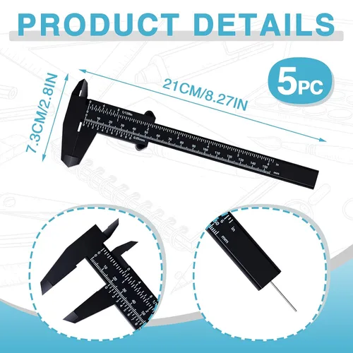 Miniatura 2 de Flutesan Mini pinza de plástico de 6 pulgadas/5.906 in, herramienta de medición de doble escala, pinza de vernier rectangular, regla de lectura