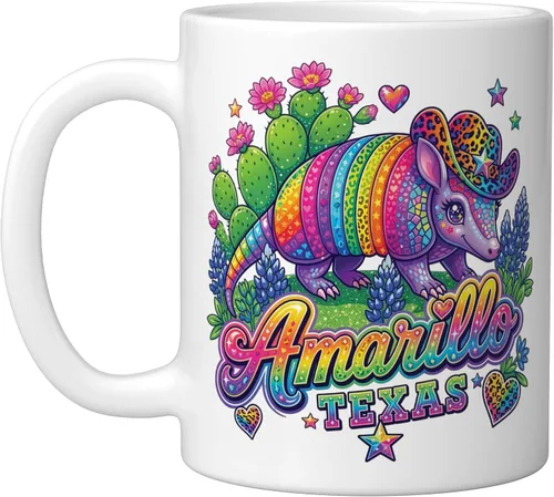 Miniatura 9 de Amarillo Texas Rainbow Armadillo Cowboy 80s Retro Souvenir Ceramic Mug, Black/White