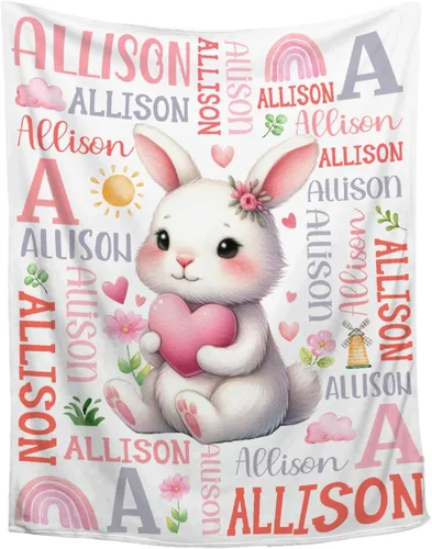 Manta de conejo personalizada para niños y niñas, manta de bebé ultra suave, regalo personalizado, decoración de manta con nombre, 30 x 40 pulgadas,