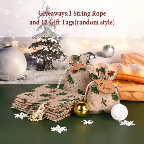 Miniatura 2 de XCFWin Paquete de 12 bolsas de regalo de Navidad con cordón, diseños reutilizables para suministros de fiesta de Navidad