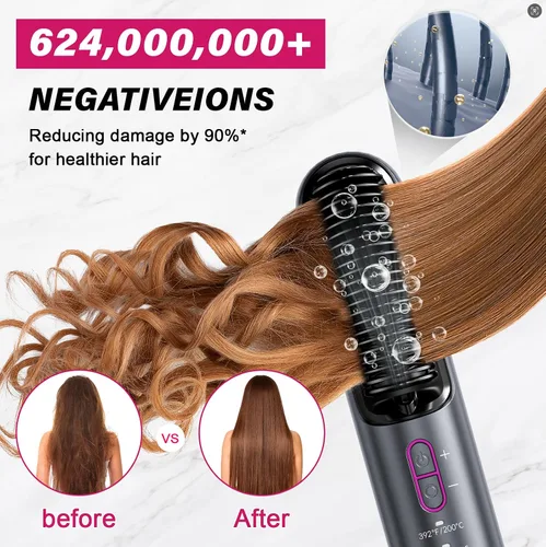 Miniatura 4 de Peine alisador térmico con iones negativos – 3 ajustes de temperatura, peinado rápido y suave para todo tipo de cabello, portátil recargable