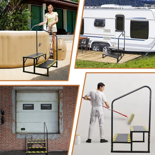 Miniatura 7 de Escaleras de autocaravana de 2 escalones, peldaños para bañera de hidromasaje, escalera de spa al aire libre con pasamanos, escalera de quinta rueda