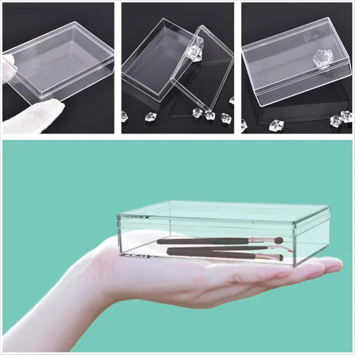 Miniatura 3 de Caja de acrílico transparente con tapas, paquete de 4 cajas de plástico cuadrado de plástico de 4.3 x 2.7 x 1 pulgadas, caja de almacenamiento