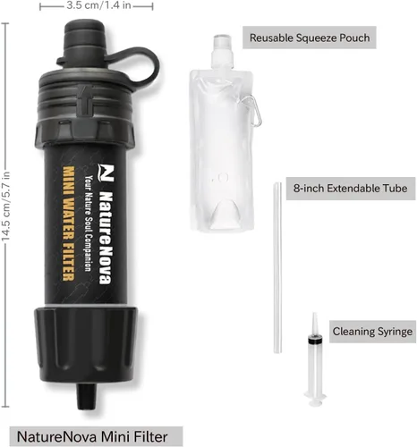 Miniatura 4 de Mini Filtro de Agua NatureNova Sistema Portátil de Filtración de Agua de Emergencia para Senderismo, Camping, Popote, Equipo de Supervivencia