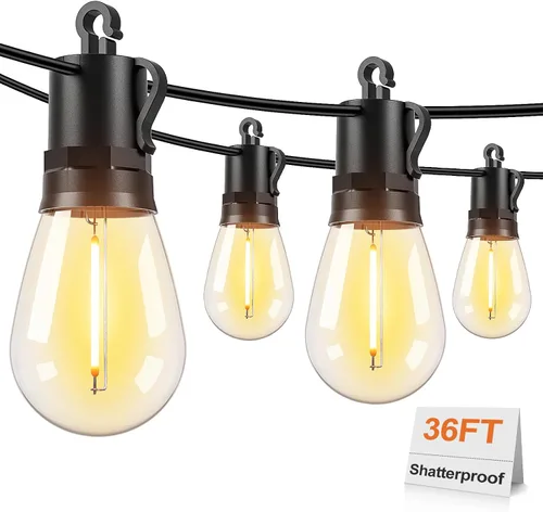 Miniatura 15 de Brightever Guirnalda de luces para exteriores de 25 pies impermeable, luces LED para patio con 8+1 bombillas Edison S14 inastillables, luces
