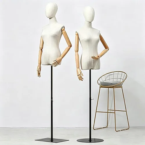 Miniatura 7 de Vestido de maniquí femenino con forma de torso, cuerpo de maniquí de exhibición con cabeza desmontable, manos de madera y soporte dorado de altura