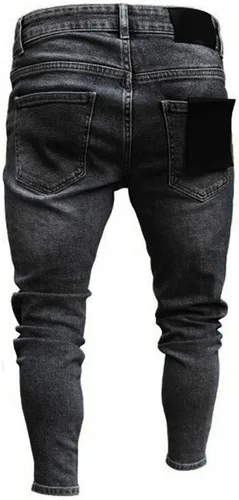 Miniatura 3 de Pantalones de mezclilla ajustados para hombre, ajustados, rasgados, ajustados, desgastados, con agujeros rasgados