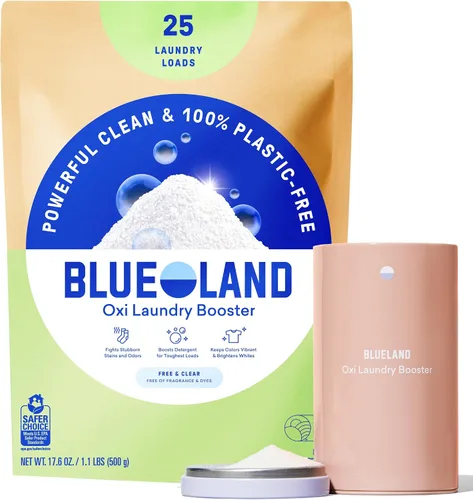 Miniatura 15 de BLUELAND Oxi - Polvo potenciador de ropa con lata, juego de iniciación, aroma Clear Skies, 25 cargas, 17.6 onzas, sin plástico, ecológico, limpiador