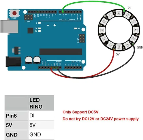 Miniatura 5 de Anillo LED WS2812 de 16 bits con cable de enchufe SM2.54-3P, WS2812B 5050 Módulo LED RGB direccionable DC5V con controladores incorporados