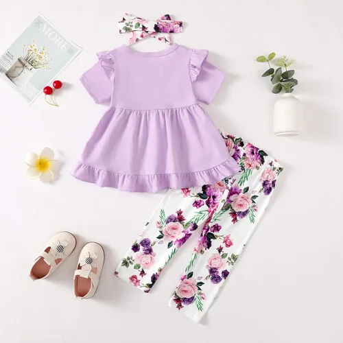 Miniatura 14 de Kucnuzki Conjunto de ropa para bebé niña pequeña, camisa de manga con volantes, pantalón floral, ropa de otoño e invierno para niña