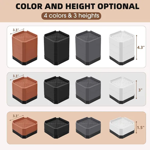 Miniatura 4 de Elevadores de cama para muebles – Elevador de bloque rectangular ajustable para elevar 1.5-3 pulgadas y 4.3 pulgadas camas, mesas, sofás