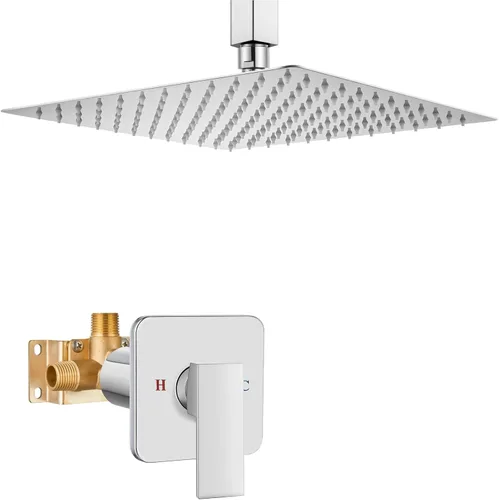 Miniatura 18 de Heyalan Juego de grifo de ducha cuadrado de acero inoxidable para baño, sistema de ducha tipo lluvia con una manija, kit de acabado de ducha de una