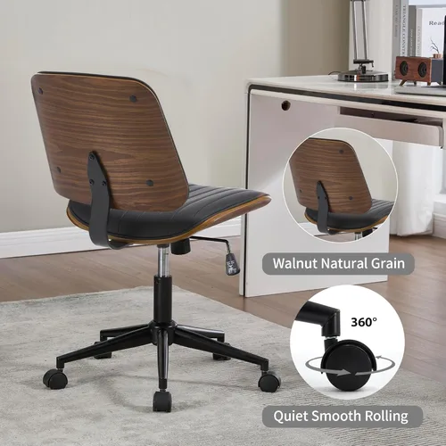 Miniatura 6 de VipDesk Silla pequeña de oficina en casa, silla de escritorio sin brazos con respaldo medio con giro de 360° y ruedas, silla de computadora moderna
