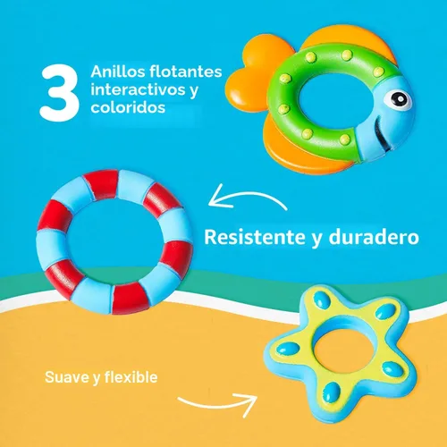 Miniatura 5 de Nuby Pulpo morado flotante con 3 anillos de hoopla interactivo juguete de baño