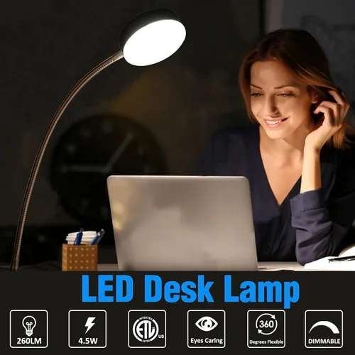 Miniatura 3 de Lámpara de escritorio LED con clip, con interruptor, cuello de cisne flexible de 19.25 pulgadas 4.5W 260LM, 4000K blanco frío, cable de 65