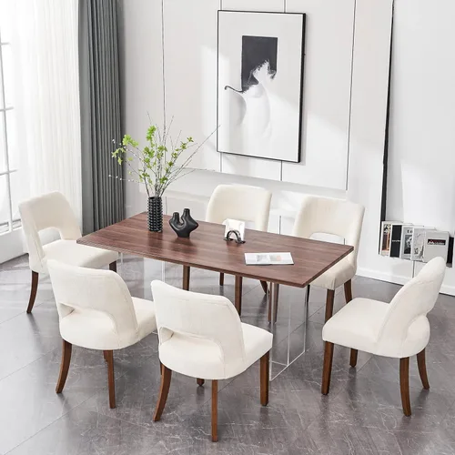 Miniatura 29 de VKNOW Juego de 2 sillas de comedor de madera, silla de comedor tapizada en tela moderna, silla de cocina, silla de cena de granja para cocina y Verde