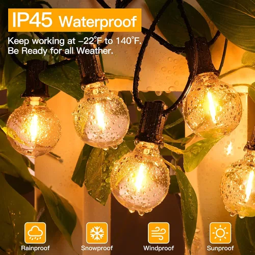 Miniatura 3 de Ollny Cadena de luces para exteriores de 25 pies, impermeable, conectable, inastillable, con 13 Edison + 1 bombilla LED de repuesto enchufable