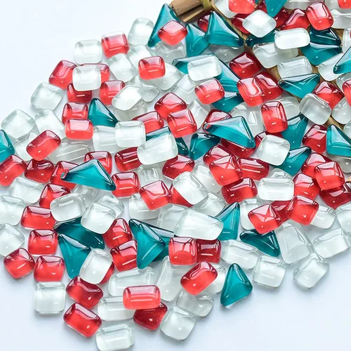 Miniatura 20 de Azulejos de mosaico para manualidades, varios colores, vidrio, purpurina, suministros de mosaico, piezas a granel, cuadrado, triángulo, rectángulo