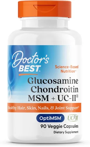 Doctor's Best Glucosamina condroitina MSM + UC-II - Suplemento de apoyo a la salud de las articulaciones para mujeres y hombres, apoyo nutricional