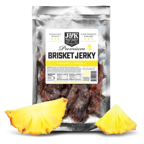 J&K Jerky de res Pechuga de res Teriyaki - Piña Teriyaki - Carne seca artesanal en lotes pequeños hecha en Estados Unidos, cecina en láminas -