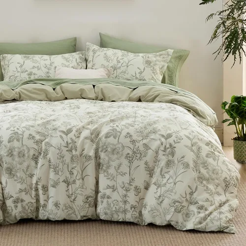 Miniatura 9 de Bedsure - Juego de funda de edredón para cama individual - Juego de funda de edredón reversible de flores de algodón 100 % con cierre de cremallera