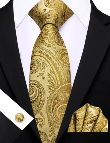 Miniatura 240 de Barry.Wang - Juego de corbata de seda para hombre, diseño de cachemira, pañuelo y gemelos de bolsillo
