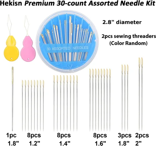 Miniatura 3 de Hekisn 30 agujas de coser a mano de alta calidad, 6 tamaños, 30 unidades, agujas de coser surtidas, agujas de coser para reparación de costura a