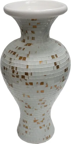 Miniatura 11 de Jarrón de mosaico de 24 pulgadas, cilindro alto hecho de terracota con piezas de mosaico de vidrio rojo, dorado y negro, pieza decorativa hecha a