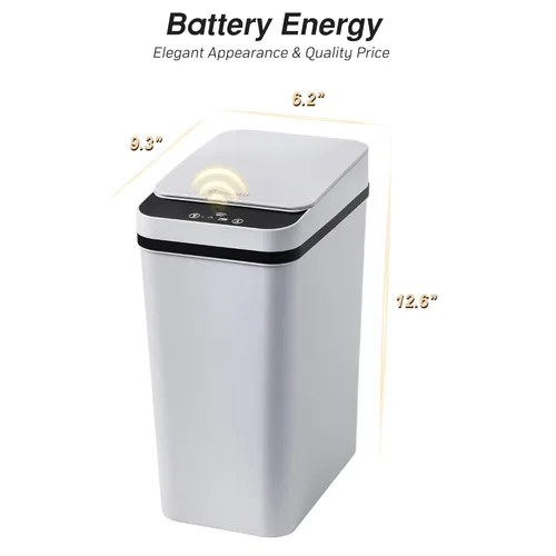 Miniatura 2 de FRESHLIX - Cubo de basura automático para baño de 10 litros, pequeño basurero inteligente delgado de plástico con tapa, sensor de movimiento A-Basic