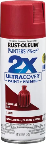 Rust-Oleum Painter's Touch 2X Ultra Cover 334063 - Pintura en aerosol, 12 onzas, color rojo colonial satinado satinado colonial rojo