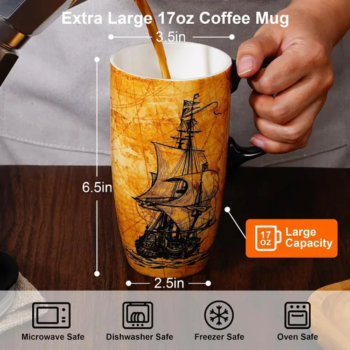 Miniatura 4 de Topadorn Taza de Viaje de Cerámica con Tapa y Asa - Taza de Café de Cerámica de 17 Oz Taza de Té Latte con Caja de Color, Tapa Resistente a VELERO