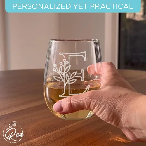 Miniatura 5 de On The Rox Drinks Regalos con monograma para mujeres y hombres – Letra A-Z inicial grabada monograma sin tallo, copa de vino – Regalos de vino