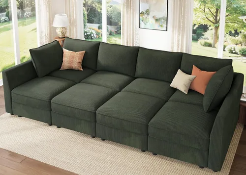 Miniatura 14 de HONBAY Sofá seccional modular con almacenamiento en forma de L sofá seccional, sofás convertibles para sala de estar - verde