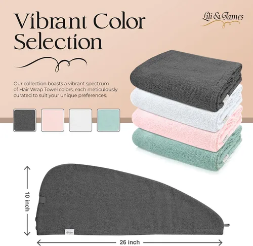 Miniatura 2 de Lili&James Toalla Envolvente de Algodón para el Cabello para Mujeres/Niños Secado Rápido, Suave y Absorbente 420 GSM Toallas Envolventes