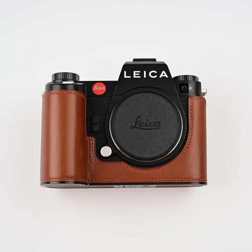 Miniatura 10 de Media funda hecha a mano de cuero genuino para cámara Leica SL3/SL3s - capa superior de cuerpo de piel de vaca + placa base de metal - diseño