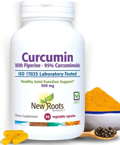 NEW ROOTS HERBAL Suplemento de curcumina de cúrcuma con extracto de pimienta negra (500 mg) 20 veces mejor absorción | Cápsulas de cumarina con 95%