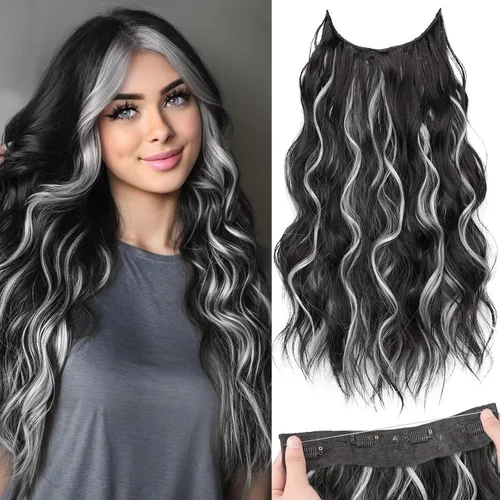 Miniatura 30 de KooKaStyle - Extensiones de cabello con hilo invisible, diadema transparente, ajustables, 4 clips fijadores, cabello largo y ondulado de 12