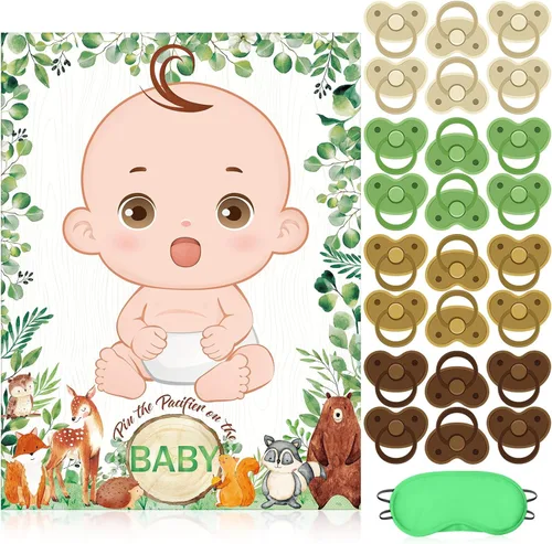 Miniatura 9 de Faccito Pin The Chupete - Juego de baby shower, decoración de fiesta de baby shower, incluye póster grande, 24 calcomanías para chupete, juego