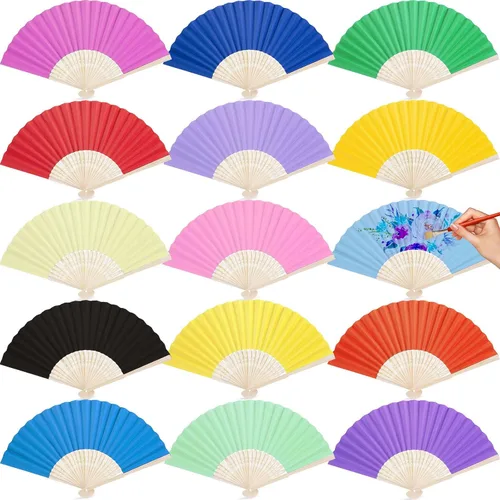 DomeStar 15 abanicos de mano plegables de papel, abanicos de papel multicolor de 8.3 pulgadas, accesorios decorativos de mano para bodas, recuerdos