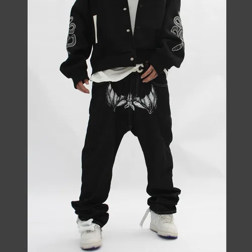 Miniatura 6 de Hip Hop - Pantalones de mezclilla góticos para hombre, con estampado gráfico, holgados, estilo punk, rock, Harajuku, pantalones de mezclilla sueltos